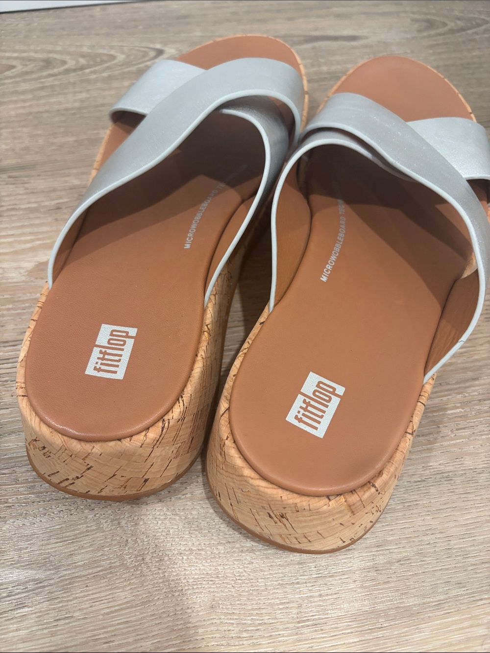 Fitflop F Mode Metallic Silver Slide Sandals - Picture 4 of 8